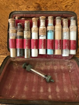 Antique Medical Apothecary Kit Case Travel Doctor Bag Drugs Medicine Vials