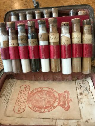 Antique Medical Apothecary Kit Case Travel Doctor Bag Drugs Medicine Vials 2