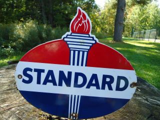 Rare Old Standard Oil & Gasoline Porcelain Gas Pump Sign