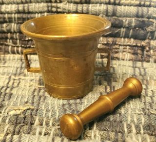 Sweet Antique Brass Primitive Mortar And Pestle Set Apothecary Wiccan Pagan