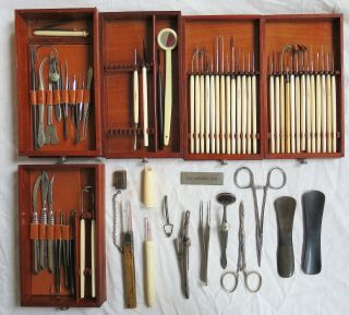 Ophthalmology Surgical Tools Fitted Mahogany Case Tiemann & Luer Old Vtg Antique