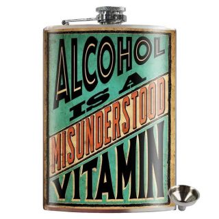 Alcohol Vitamin Stainless Steel Hip Flask Pin Up Rockabilly Retro Unique Gift