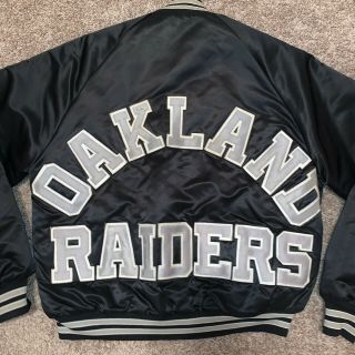Vtg 80’s Oakland Raiders Spell Out Chalk Line Satin Jacket Men’s Medium Usa Made