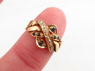 Art Deco 14k Yellow Gold W/ Diamond & Blue Gemstone Small Women Ring Size 3 1/2