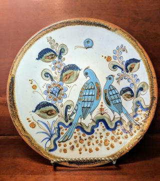 Ken Edwards El Palomar Round Platter Mexico Pottery Bird Flowers 13 1/4 "