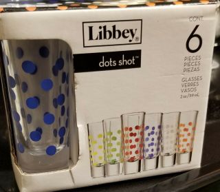 Set Of 6 Libbey Polka Dot Shot Glasses