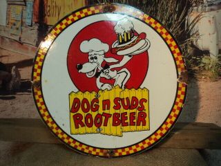 Vintage Dog N Suds Root Beer Porcelain Advertising Soda Sign Beverage Pop