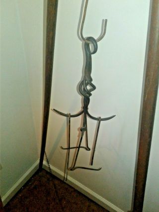 A Rare Old Hanging Wrought Iron Candle Holder With 4 Hooks