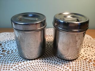 Vintage Volrath Stainless Steel Medical Cannisters 5 1/2” X 4” Set Of 2