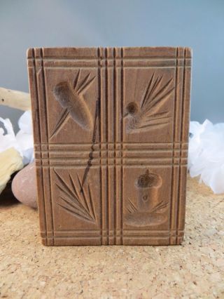 Primitive Antique Hand Carved Wood Butter Stamp Cookie Mold Pine Tree Acorn 5