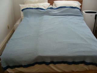 Vtg Esmond Chatham Blue Woven Acrylic Blanket Bedspread Satin Trim Twin 67X79 3