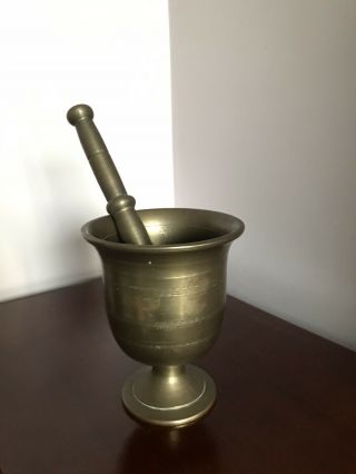 Incredibly Heavy Old Large Brass Apothecary Pestle And Mortar