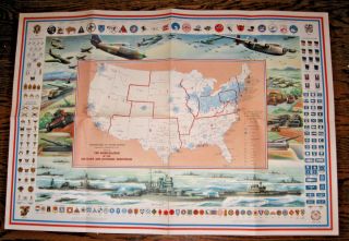 Wwii Defense Map Of The United States C.  S.  Hammond Circa 1942
