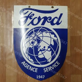 Ford Agence Service 2 Sided Vintage Porcelain Sign 17 1/2 X 24 Inches
