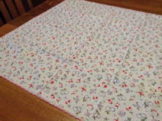 Vintage White Cotton Tablecloth With Red Cherries And Blue Fruit
