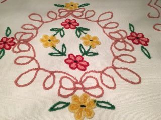 Vintage Pink W/circle Of Colorful Flowers Chenille Twin Bedspread/ Cutter 3