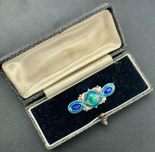 pretty Liberty & co Cymric silver & enamel brooch by Archibald Knox boxed 2