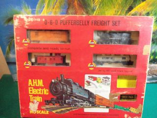 Vintage A.  H.  M Ho Scale Electric Train Set 0 - 6 - 0 Pufferbelly Freight Set