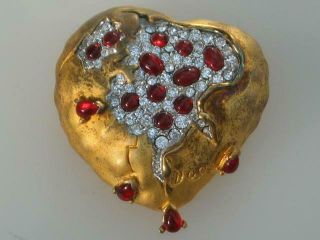 Rare Signed Joies Salvador Dali The Pomegranet Heart Crystal Brooch