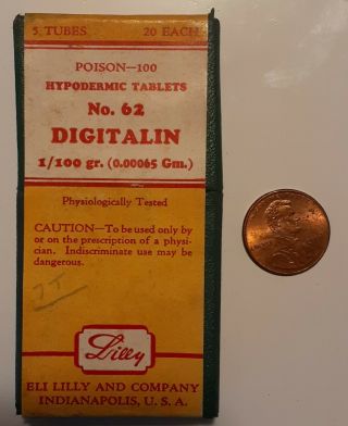 In Package Vintage Antique Lilly Digitalin Hypodermic Tablets Poison