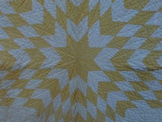 Vtg 30s Broken Star Quilt Yellow White Cotton Fabric Hand Stitched 76x76