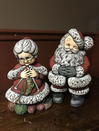 Mr.  & Mrs.  Santa Claus Vintage Atlantic Mold Ceramic Christmas Statues