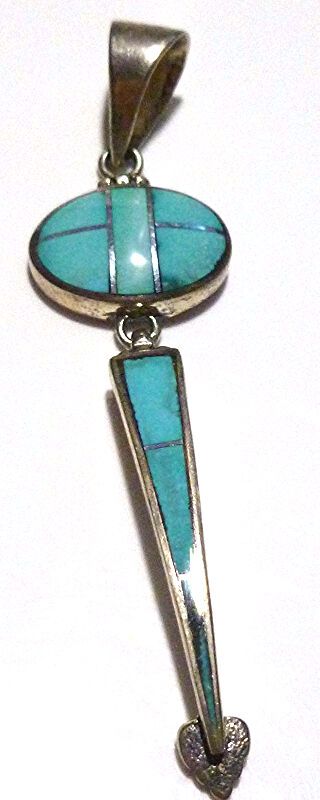 Ivan Kee Navajo Turquoise 2.  75 " Estate Womens Sterling Silver Dangle Pendant