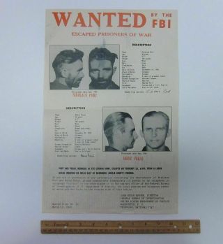 Rare Orig.  1945 Wwii German Nazi Pow Prisoners Of War F.  B.  I Wanted Poster
