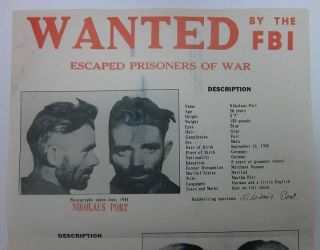 RARE ORIG.  1945 WWII GERMAN NAZI POW PRISONERS OF WAR F.  B.  I WANTED POSTER 2