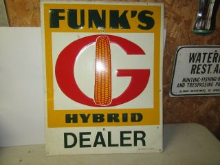 Vintage Embossed 23”x30” Funks Hybrid Seed Corn Dealer Sign