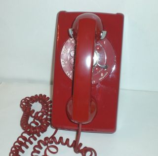 Vintage Red Rotary Dial Wall Phone Western Electric Bell System Telephone