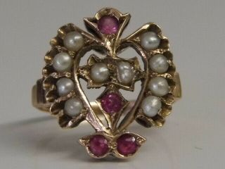 An Exquisite Rare Antique Georgian 12ct Gold Ruby & Pearl Armorial Crest Ring