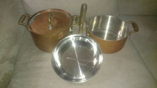 3 Vintage All Clad Cop R Chef Copper 4 Qt 6 Qt Covered Casserole W/lid,  Pan