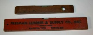 Vintage 12” Wood Advertising Level,  Freeman Lumber And Supply Palmyra Wisconsin