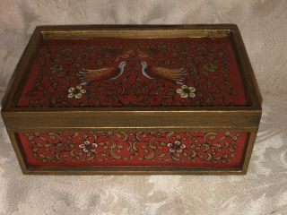 Vintage Wooden 6.  5” X 3.  75” Trinket Box Turtle Doves Made In Peru