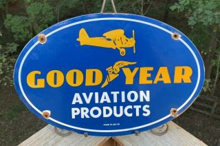 Vintage 1939 Goodyear Aviation Products Porcelain Tires Sign