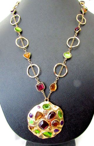 Loulou De La Falaise Necklace Goldtone Glass Stones Amber Green Purple 25 - 32 " L