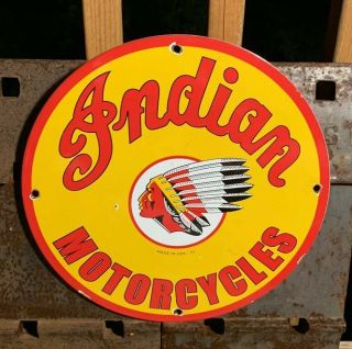 Vintage Indian Motorcycles Porcelain Dealership Sign,  Pump Plate,  Motor Oil 1952