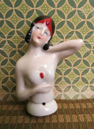Vintage Ceramic Half Doll Germany Boudoir Flapper Pin Cushion