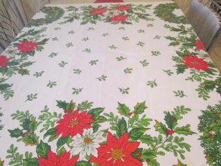 Vintage Christmas Table Cloth " Ryan " Cotton Blend 48 " By 50 " Wreaths