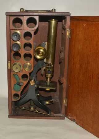 Small Binocular Brass Microscope In Case – J.  Swift,  University St. ,  London.