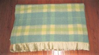Vtg 72x88 Blue Beige Green Plaid Chatham 100 Wool Cabin Lodge Blanket W Binding