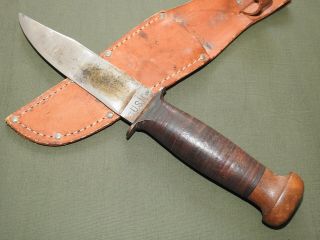 Us Navy Ww2 Robeson No.  20 Wood Pommel Mk.  1 Fighting Knife,  Scabbard Vtg Rare