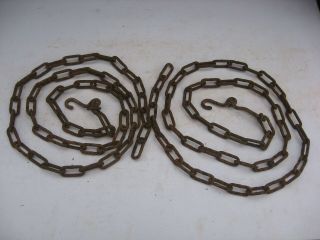 2 - 71 " Antique Rusty Steel Chains & Coupler Hook Old Country Farmhouse Steampunk