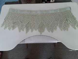SHABBY Vintage Hand Crochet Lace Window Curtain Valance Cafe Light Green/8 ' Long 2