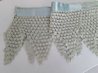 SHABBY Vintage Hand Crochet Lace Window Curtain Valance Cafe Light Green/8 ' Long 3