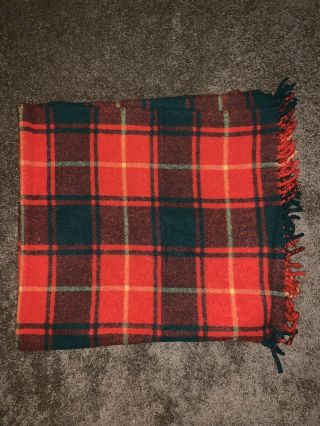 Vintage Ottawa Valley Red/green Plaid Canadian Wool Blanket 55” X 50”.
