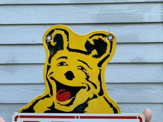VINTAGE 1955 DATED DOUBLE SIDED BEAR SERVICE PORCELAIN METAL GAS OIL SIGN 2