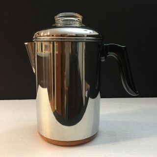 Vintage Revere Ware Copper Bottom 10 - Cup Percolator Coffee Pot Usa