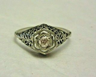 Antique 18k White Gold Diamond Ring Size 8,  1.  1 Dwt Ornate Setting